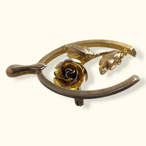 🍁Vintage Bond Boyd Sterling Vermeil Wishbone Rose Brooch - Picture 2 of 6